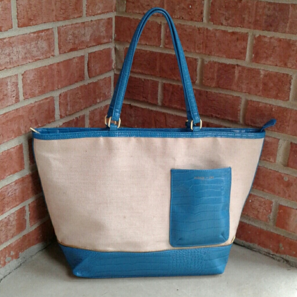 Olivia & Joy Teal Turquoise/Cream Textile XL Tote